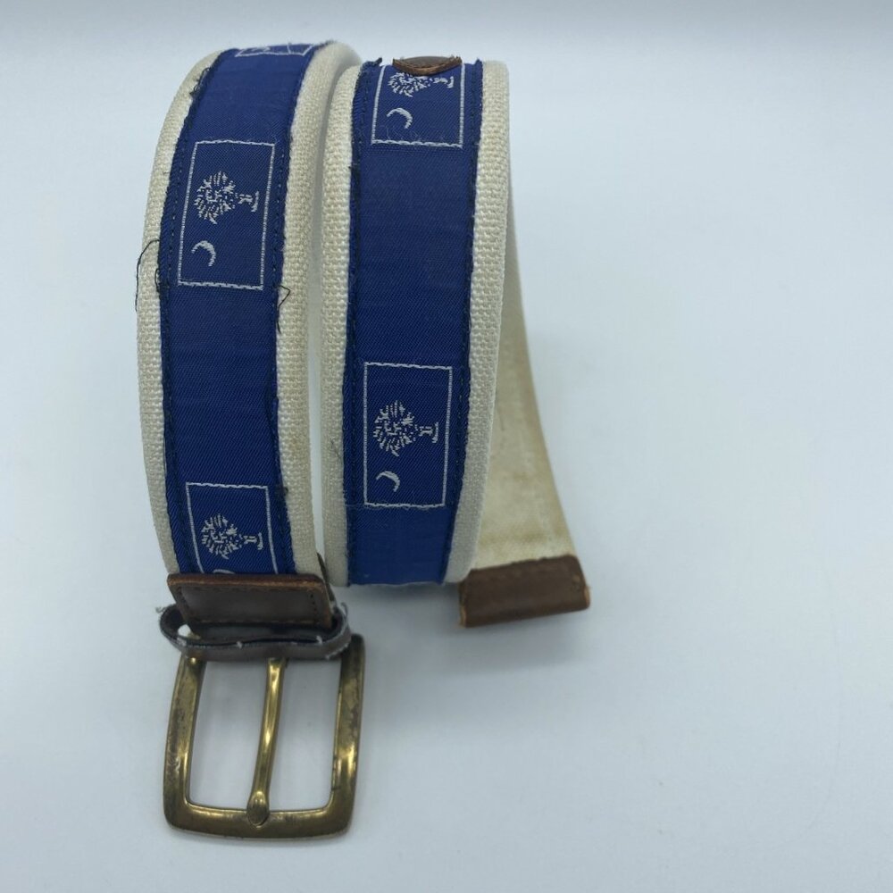 Unbranded Blue White South Carolina Canvas Belt w/ Leather Tabs Boy's Size 22
